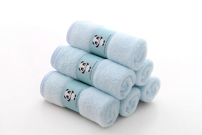 HIPHOP PANDA Baby Washcloths, Rayon Made from Bamboo - 2 Layer Ultra Soft Absorbent Newborn Bath Face Towel 6 Pack
