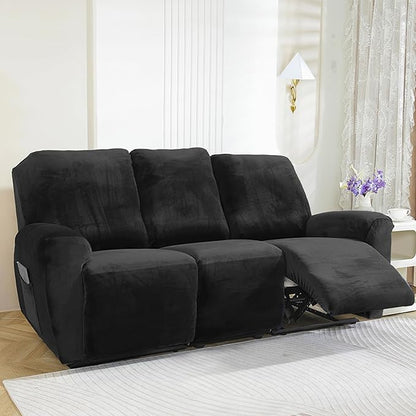 NORTHERN BROTHERS Stretchy Recliner Chair Covers, Velvet Recliner Covers, Lazy Boy Chair Cover (Black, 3 Seat)