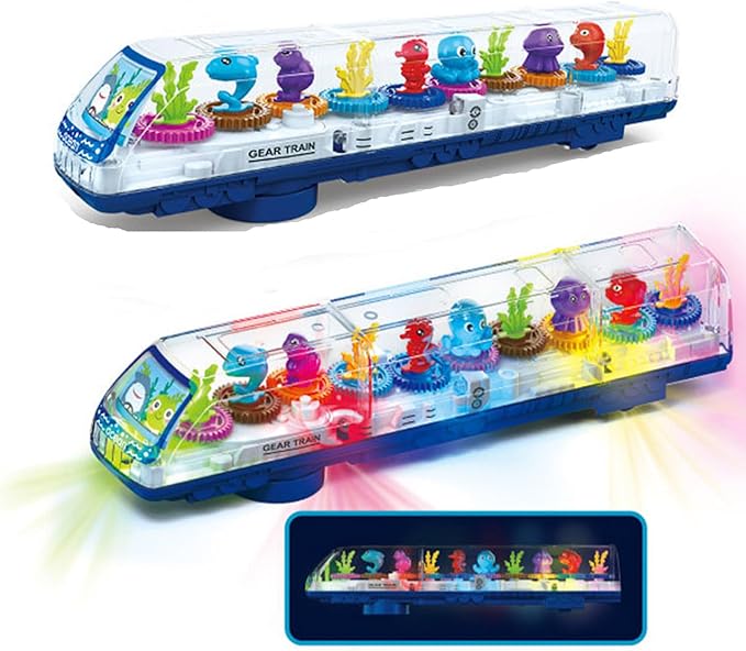 DISSONA Transparent Gear Toys for Kids with Electronic Light & 3-8 Boys (train2)