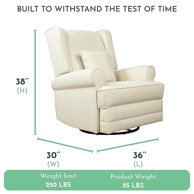 Melbourne Upholstered Seating Wing Back Glider Swivel, Nursery Glider Chair in Shell, Greenguard Gold Certified Modern Nursery Recliner with a Bonus Pillow, Tool-Free Assembly, Easy to Clean