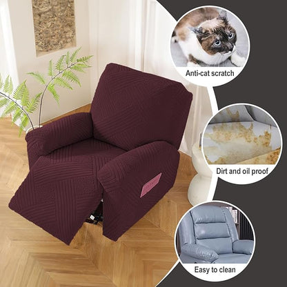 NORTHERN BROTHERS Recliner Chair Covers - Lazy Boy Recliner Covers That Stay in Place, 4 Pieces Reclining Chair Cover Recliner Slipcovers 1 Seater, Wine Red