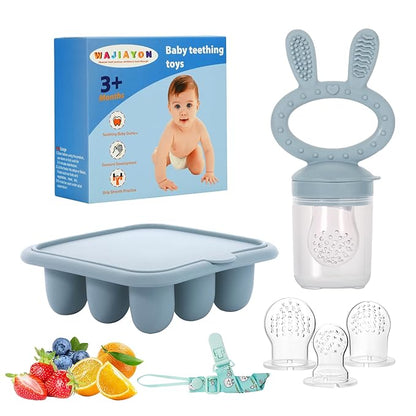 WAJIAYON Baby Breastmilk Popsicle Molds & Baby Fruit Feeder (2 Pack), Baby Food Freezer Tray Storage Containers