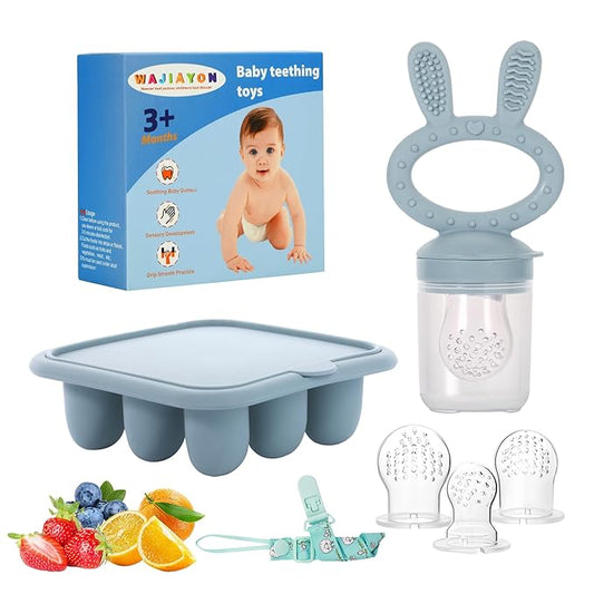 WAJIAYON Baby Breastmilk Popsicle Molds & Baby Fruit Feeder (2 Pack), Baby Food Freezer Tray Storage Containers