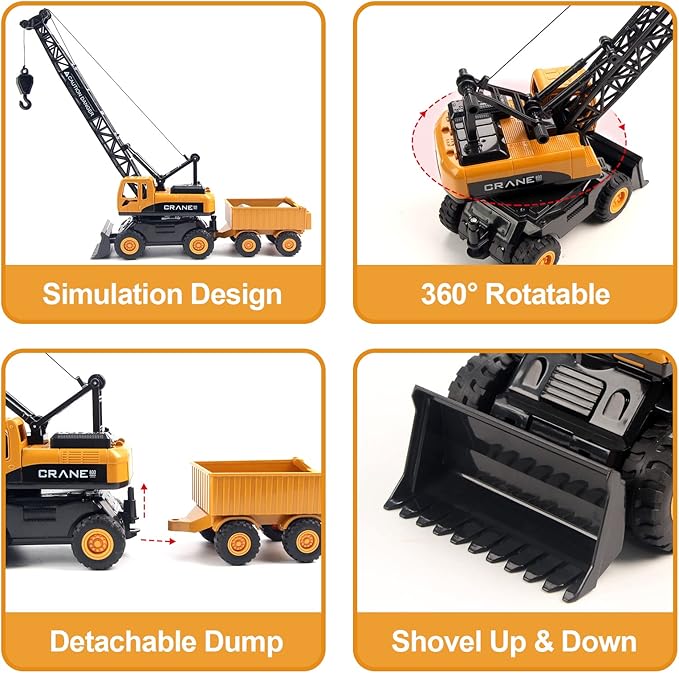 Jenilily Crane Toy Construction Vehicles Model Car, Toy Truck Gifts 3 4 5 Years