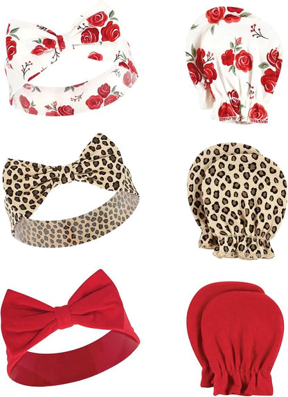 Hudson Baby Baby Girls' Cotton Headband and Scratch Mitten Set