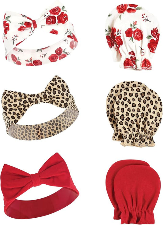 Hudson Baby Baby Girls' Cotton Headband and Scratch Mitten Set