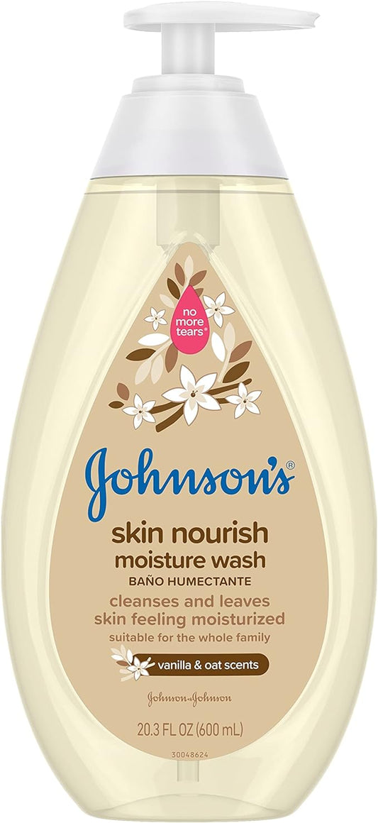 Johnson's Skin Nourishing Moisture Baby Body Wash With Vanilla & Oat Scents, Hypoallergenic & Tear Free Baby Bath Wash 20.3 fl.