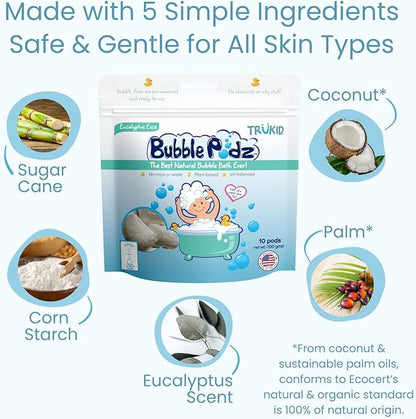 TruKid Bubble Podz Bubble Bath for Baby & Kids, Gentle Refreshing Bath Bomb for Sensitive Skin 7 for (24 Podz)