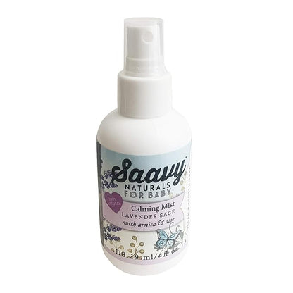 Saavy Naturals Organic Lavender Sage Baby Calming Mist with Aloe Vera and Arnica, Gentle Skin Care for Infants - 4oz 2 Pack