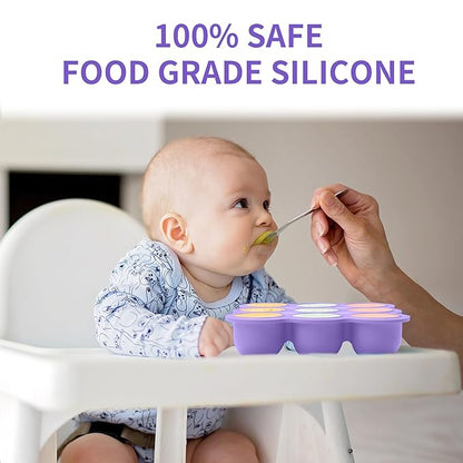 WAJIAYON Baby Food Storage Container, Silicone Baby Food Freezer Tray with Lid