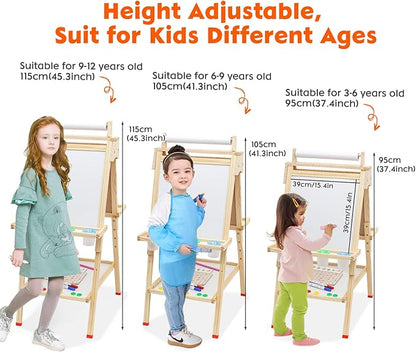 Wooden Easel for Kids 3 in 1 Kids Easel with Paper Roll Adjustable Height Art Easel Chalkboard & Whiteboard Drawing Easel for Kids Toddlers.