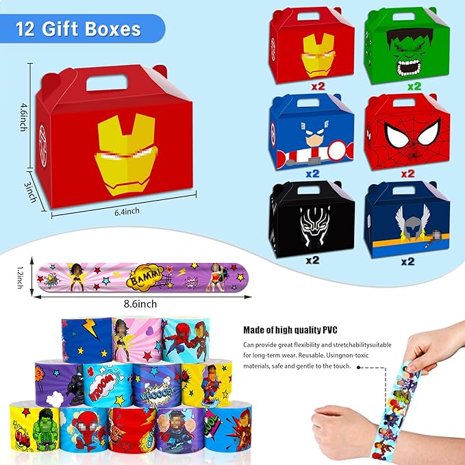 Superhero Party Favors, 110 PCS Superhero Birthday Party Supplies, Kids Birthday Party Favors, Carnival Prizes, Prize Box Gift, Pinata Goodie Bag Fillers
