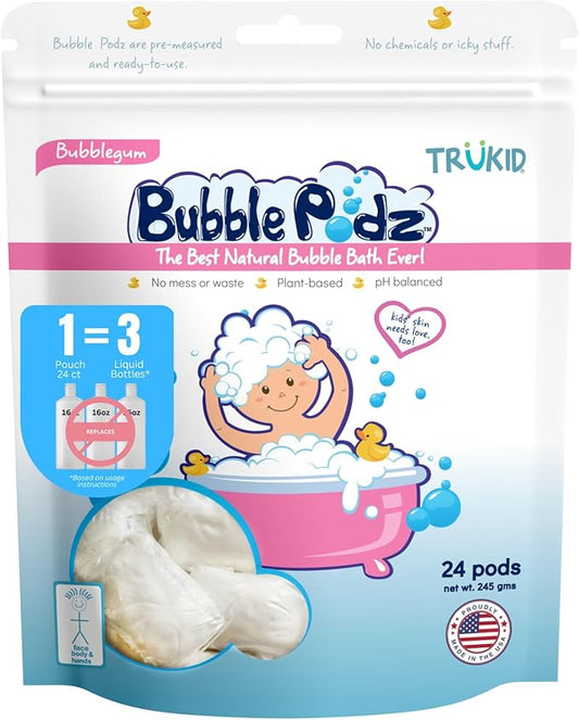 TruKid Bubble Podz Bubble Bath for Baby & Kids, Gentle Refreshing Bath Bomb for Sensitive Skin 7 for (24 Podz)