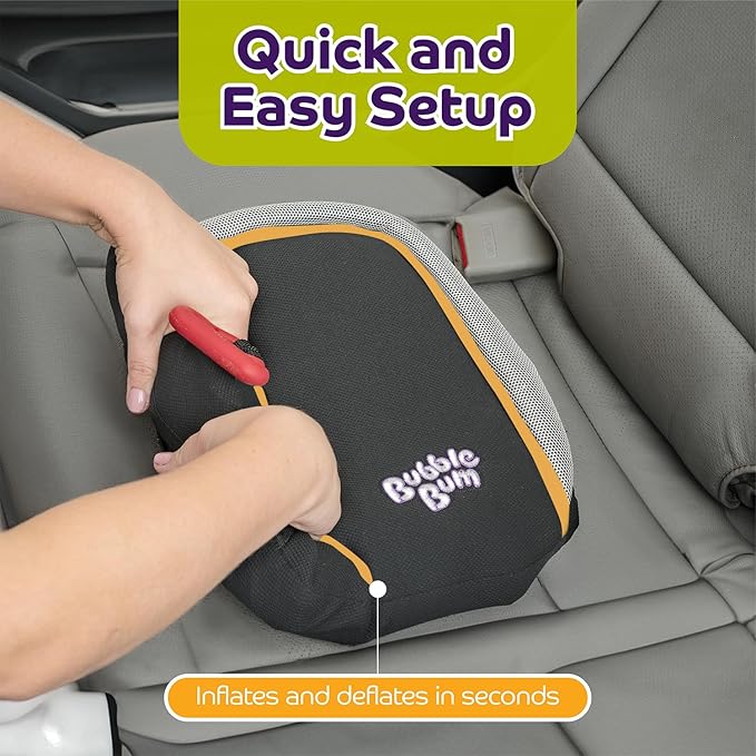bubblebum Inflatable Travel Booster, Backless Car Seat for Kids Ages 4+, Portable Child Safety Seat for Cars, Lightweight Carseat for 40–100 lbs – Gray