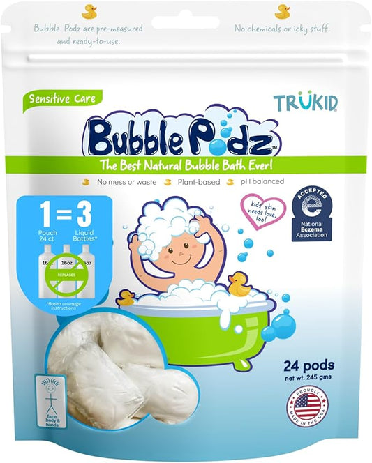 TruKid Bubble Podz Bubble Bath for Baby & Kids, NEA-Accepted for Eczema 7 for (24 Podz)