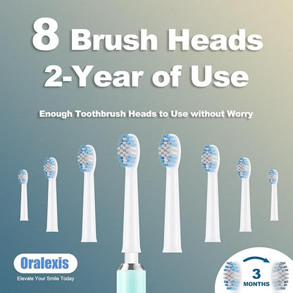 Electric Toothbrush for Adults and Kids, with Tongue Scraper and 8 Brush Heads, One Fast Charge Last 120 Days, 40000 VPM Deep Clean, Sonic Travel Toothbrush - Blue
