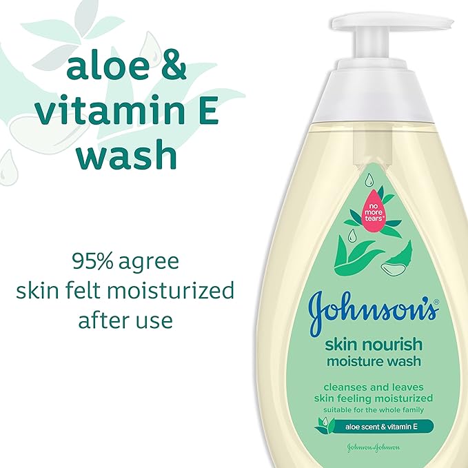 Johnson's Baby Skin Nourishing Moisture Baby Body Wash with Aloe Scent & Vitamin E, Hypoallergenic & Tear Free Bath Wash for The Whole Family 20.3 fl. 2)