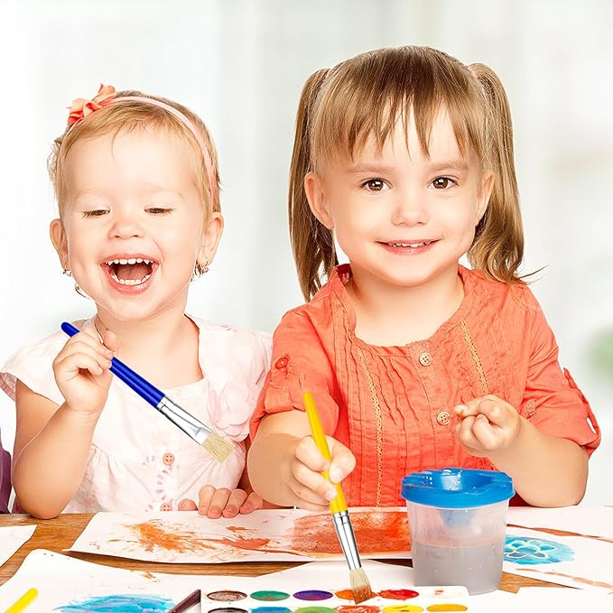 YGAOHF 30 Pcs Paint Brushes for Kids - Colorful Kids Paint Brushes Big Chubby Toddler Paint Brushes, Easy to Clean & Grip Round Flat Preschool Paint Brushes for Acrylic Washable Paint