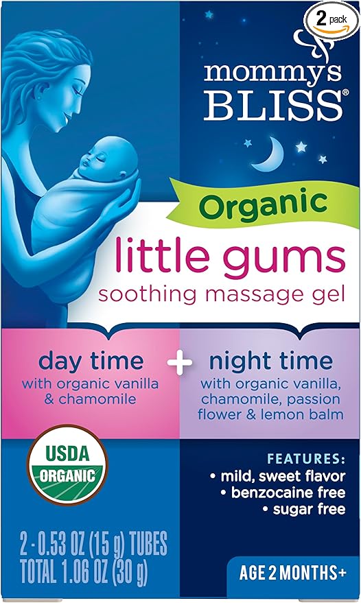 Mommy's Bliss Organic Little Gums Soothing Massage Gel Day and Night Combo, Great for Teething Babies 2 Months+, 2 - 0.53 Oz 1)