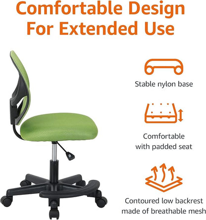Amazon Basics Kids Adjustable Mesh Low-Back Swivel Study Desk Chair with Footrest, Green
