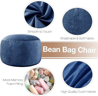 [Removable Outer Cover] Large Bean Bag Chair: 3 ft Memory Foam Bean Bag Chairs for Adults/Kids,Bean Bag Chair with Filler Included,Soft Faux Fur Fabric,Machine Wash,Navy,3 Foot