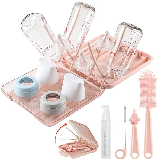 6 in 1 Baby Bottle Cleaner Set with Drying Rack,Silicone Baby Bottle Brush
