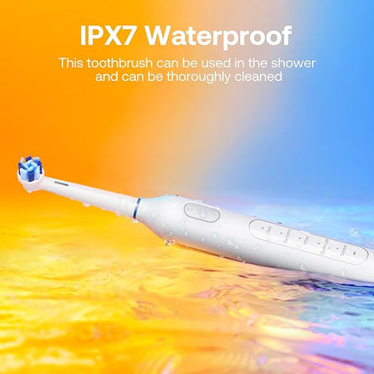 Bitvae R1 Rotating Electric Toothbrush for Adults and Kids with 60-Day Battery Life, 8 Brush Heads Rechargeable Power Toothbrush, 5 Modes, Brushing Timer, White