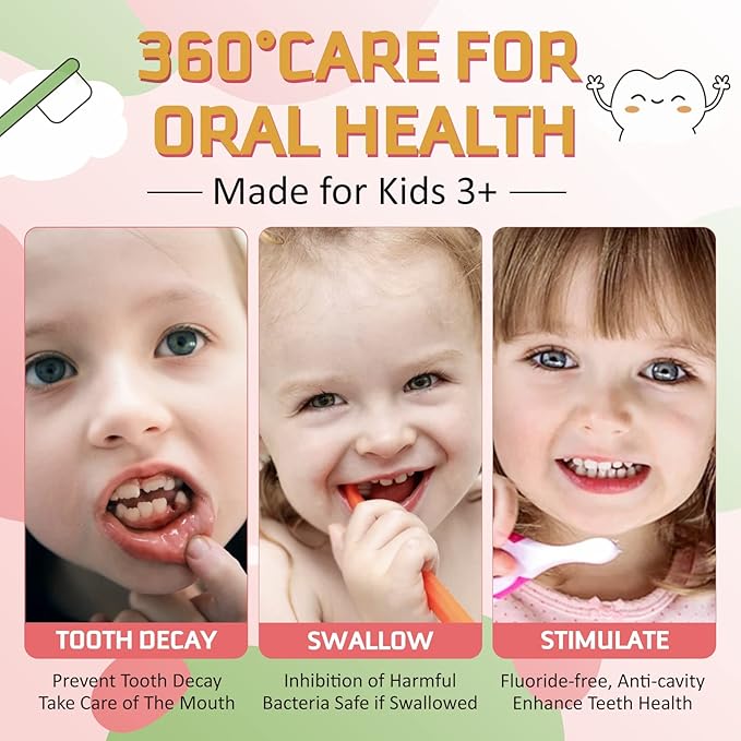 Kids Foam Toothpaste with Low Fluoride, Orange and Strawberry Flavor, Safe Natural Formul, Perfect for U-Shape Electric Toothbrush