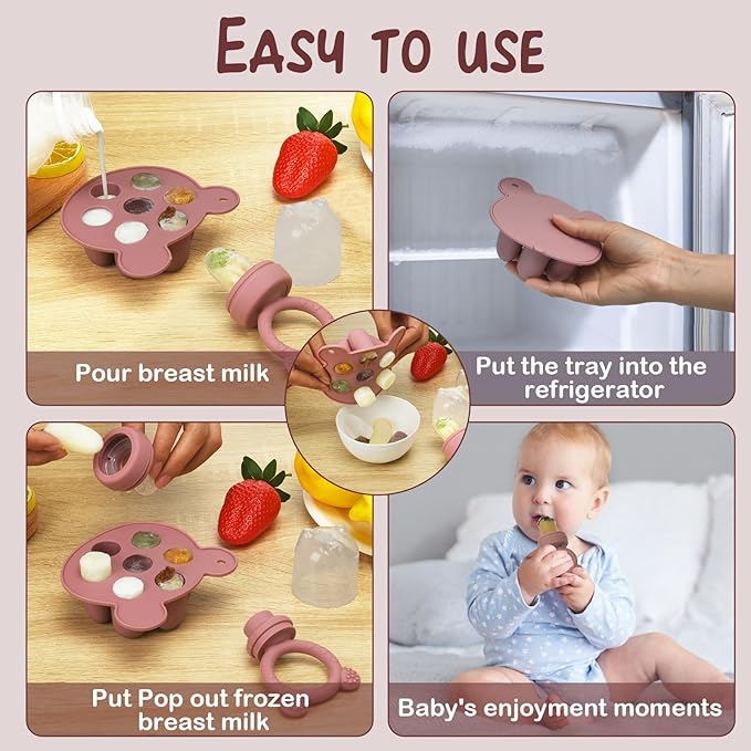 WAJIAYON Baby Breastmilk Popsicle Molds & Baby Fruit Feeder (3 Pack), Baby Food Freezer Tray Storage Containers
