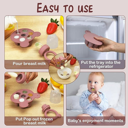 WAJIAYON Baby Breastmilk Popsicle Molds & Baby Fruit Feeder (3 Pack), Baby Food Freezer Tray Storage Containers