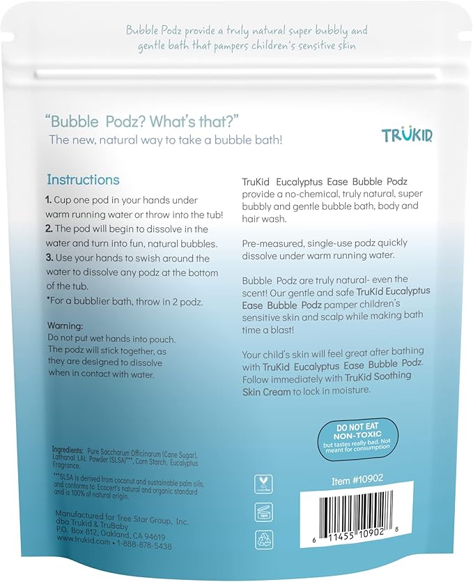 TruKid Bubble Podz Bubble Bath for Baby & Kids, Gentle Refreshing Bath Bomb for Sensitive Skin 7 for (60 Podz)