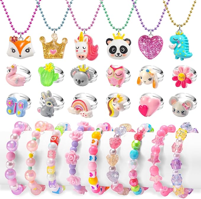 Toddler Girls Jewelry for 3 Year Old, Kids Play Jewelry Set for Little Girl Age 4-6, Children Dress Up Necklaces Childs Rings Bracelets for Toddlers Princess Ages 3+ 3-5 4 5 6 7 Years