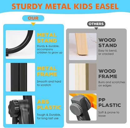 WEYOUNG Easel for Kids Easel for Toddlers, Adjustable Standingg Metal Toddler Easels Whiteboard & Chalkboard for Kids, Magnetic Art Easel for Kids Age 2-4 4-8 9-12, Black