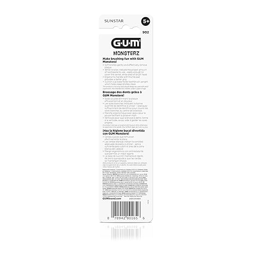 GUM Monsterz Jr Kids’ Toothbrush, Soft Bristled Children’s Toothbrush with Suction Cup, for Ages 5+, 2ct (6pk)