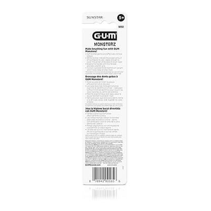 GUM Monsterz Jr Kids’ Toothbrush, Soft Bristled Children’s Toothbrush with Suction Cup, for Ages 5+, 2ct (6pk)
