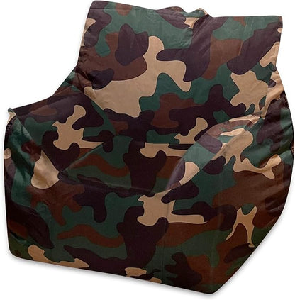 Posh Creations Structured Comfy Bean Bag Chair for Gaming, Reading and Watching TV, Newport Chair, Nylon - Camo Green