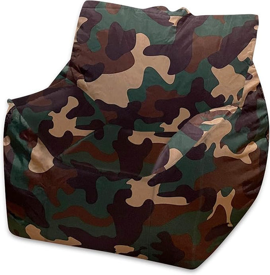 Posh Creations Structured Comfy Bean Bag Chair for Gaming, Reading and Watching TV, Newport Chair, Nylon - Camo Green