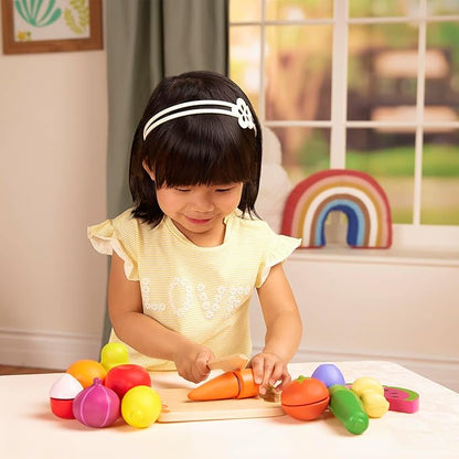 B. toys- Chop 'n' Play - Wooden Fruits & Veggies- Pretend Play Playset- Sliceable Play Food for Toddlers, Kids – Play Knife & Cutting Board – 2 Years +