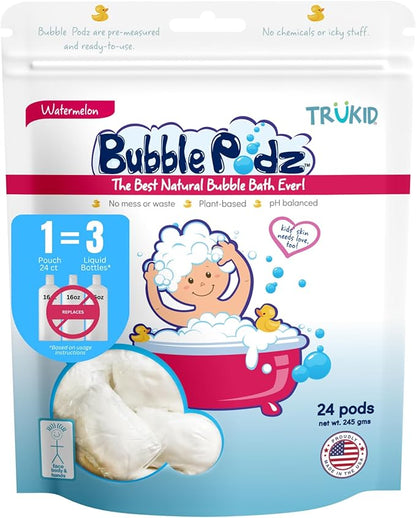 TruKid Bubble Podz Bubble Bath for Baby & Kids, Gentle Refreshing Bath Bomb for Sensitive Skin 7 for (24 Podz)