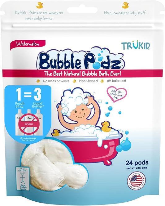 TruKid Bubble Podz Bubble Bath for Baby & Kids, Gentle Refreshing Bath Bomb for Sensitive Skin 7 for (24 Podz)