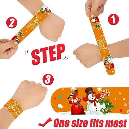 48 PCS Christmas Slap Bracelets Party Favors, Xmas Snap Bracelet Party Favors Supplies for kids&teens Gifts Teacher Classroom School Prizes Christmas Party