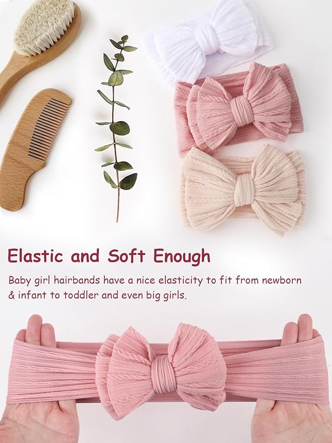 DRESHOW BQUBO Handmade Baby Headbands Soft & Stretchy Hair Bands 3 pack
