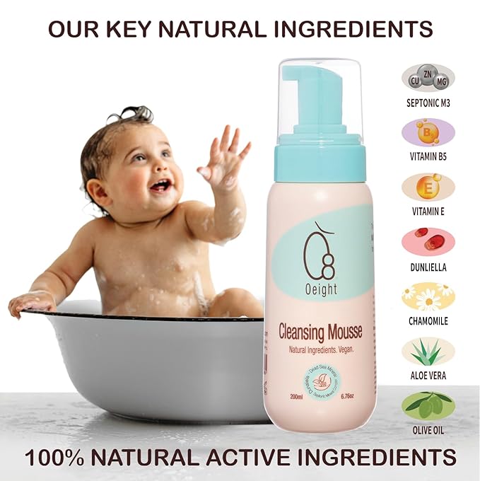 Cleansing Mousse: Natural Baby Body Wash Foam with Dunaliella Salina, Dead Sea Minerals 6.76 Oz