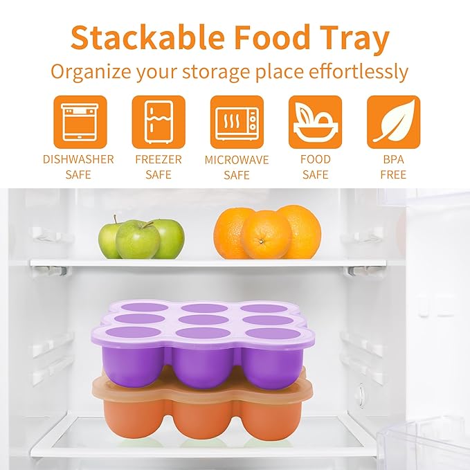 WAJIAYON Baby Food Storage Container, Silicone Baby Food Freezer Tray with Lid