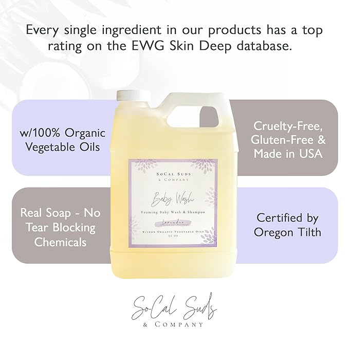 SoCal Suds & Company - 2-in-1 Organic Baby Shampoo & Body Wash Castile Soap 32oz