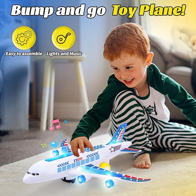 Airplane Toys for Toddlers 3-5, Kids Play Airplanes Aeroplane Musical Plane with Flashing Lights and Sounds 2 3 4-7 8 9 Birthday