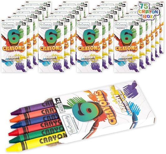ArtCreativity Crayons Bulk Set - 75 Crayon Packs - 6 Crayons in Each Pack - 450 Total - Crayons for Kids in Red, Orange, Yellow, Green, Blue, Purple - Bulk Crayons for Classroom and Party Favors