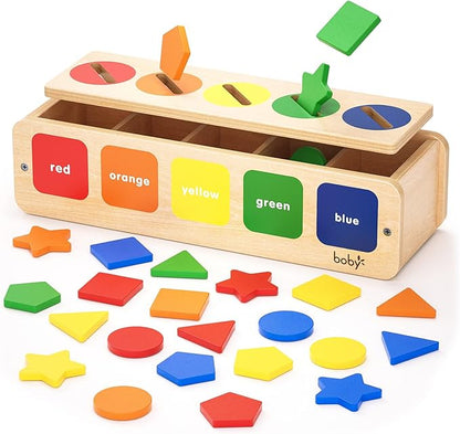 Boby Montessori Sorting Toys for Toddlers 1-3 Year Old, Wooden Color & Shape Sorter Box for Boy Girl Kids Birthday Gifts, Toddler Sensory Learning & Education Toys Age 1-2-3-4 Baby 12-18 Months
