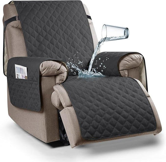 Ruaozz 100% Waterproof Recliner Chair Cover Non-Slip Reclining Cover for Recliner Chair Washable Chair Seat Cover with Elastic Straps for Kids, Dogs, Pets (Charcoal Grey, 23'')