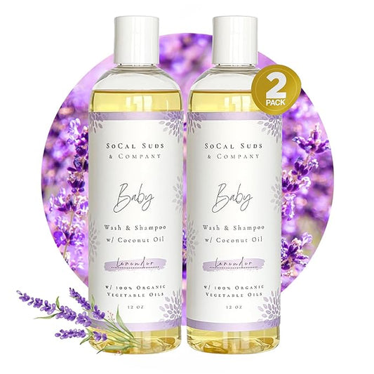 SoCal Suds & Company Organic Gel Baby Wash & Shampoo, Gentle Cleansing Infant Hair & Body Soothing Rich Oils 12oz, 2-Pack
